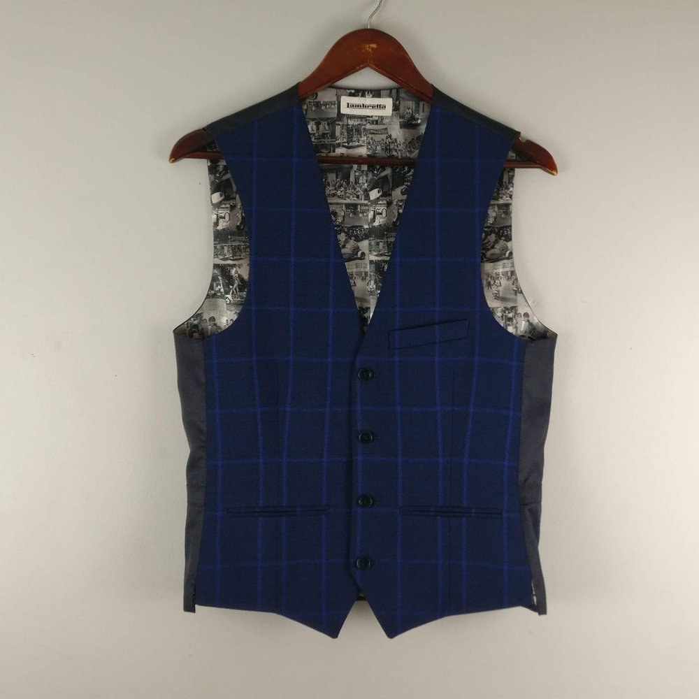 Lambretta Navy Blue/Black Windowpane Vest with buckle back size 36R